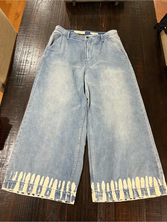 Pilcro and the Letterpress Denim - Pilcro And The Letterpress Wide Leg Crop Bleach Hem Jeans Size 31